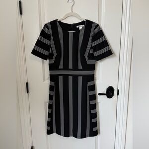 White House Black Market Black and White Stripe Short Sleeve Dress